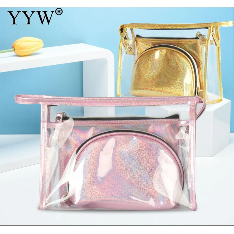 

2019 New Women Clear Makeup Cosmetic Handbag Pink Make Up Organizer Waterproof Red Yellow for Party Brush Lipstick Fashion
