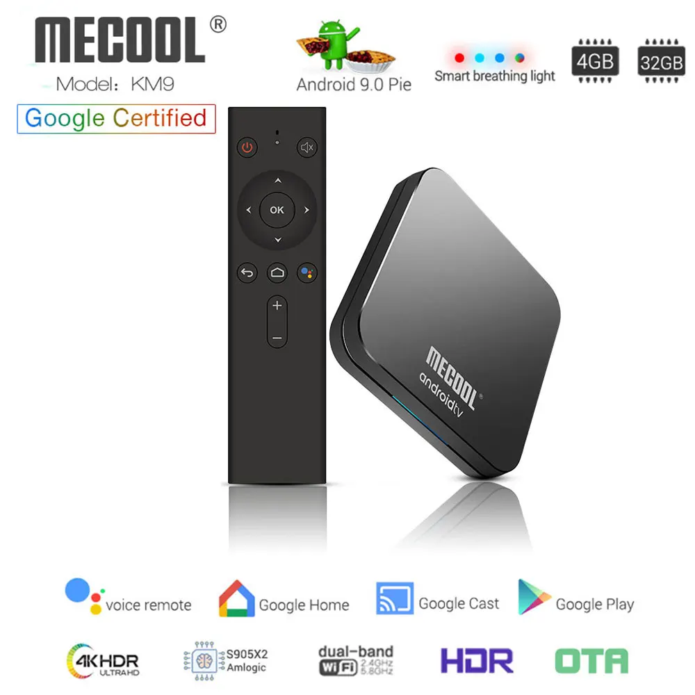 MECOOL KM9 A tv Android 9,0 Smart tv BOX Amlogic S905X2 Четырехъядерный 4 ГБ 32 ГБ Youtube 4K H.265 2,4 г/5 ГГц двойной Wifi BT4.1 Android tv