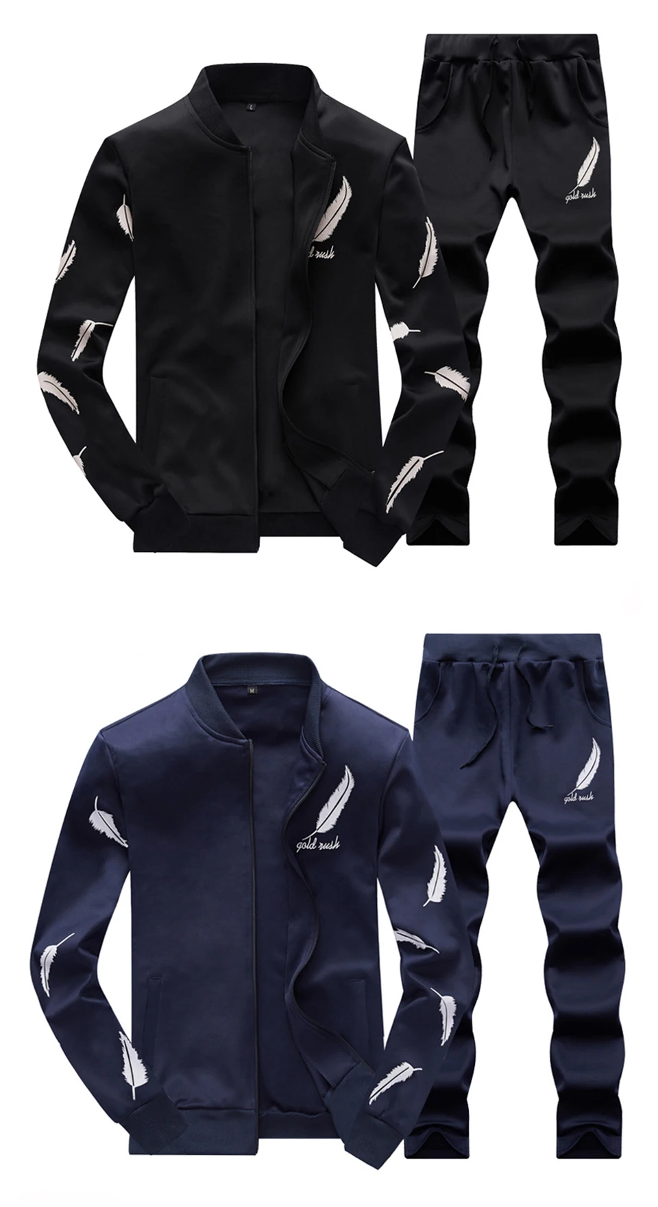 Autumn Casual Mens Tracksuit Set Zipper Spring Sets Fleece 3D Print Pleated Workout Hoodies Sweatshirt+Pants Suit Slim Fit