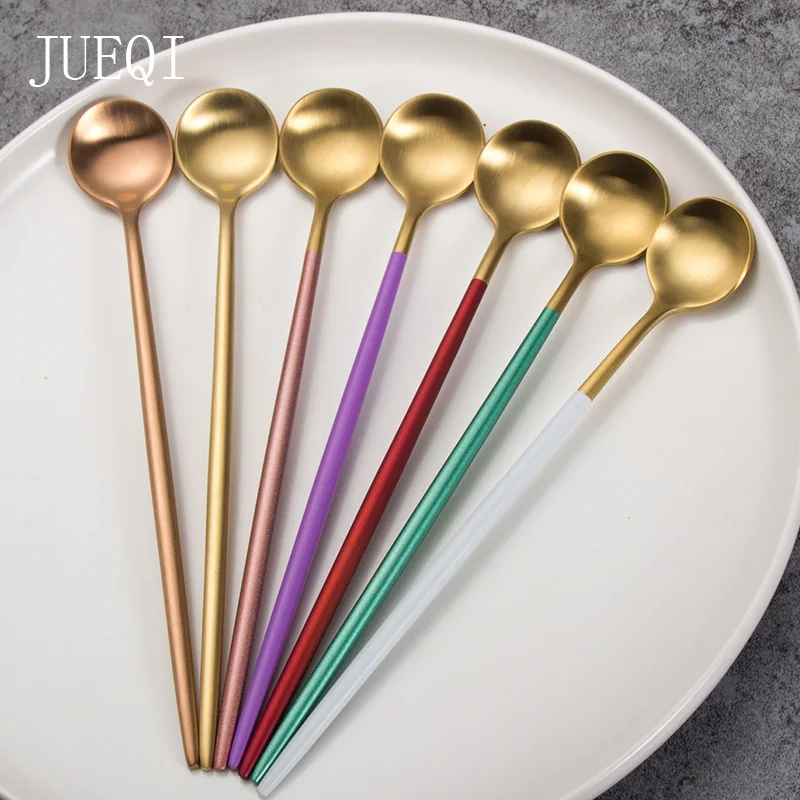 Stainless Steel Coffee & Tea Spoon With Long Handle Kitchen Colourful Scoops Mixing spoons Ice Cream Dessert | Дом и сад