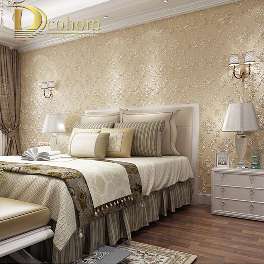 Beige White Luxury Floral Wallcoverings Embossed Flower 3D Wallpaper Non-woven Bedroom Rolls | Обустройство дома