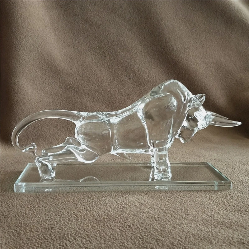 Quartz Crystal Glass Bull Statue Mineral Miniature Ox Mascot Ornament Craft Accessories for Home Decor Business Gift Birthday | Дом и сад
