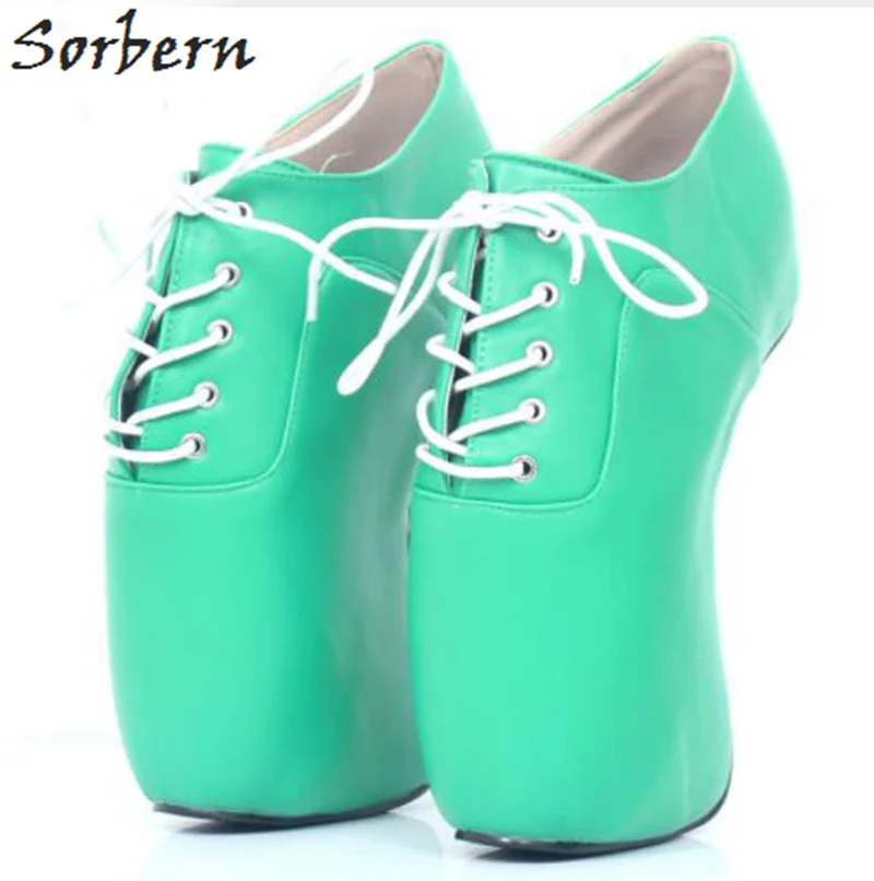 Green Shiny Sorbern/черные женские туфли-лодочки на шнуровке с перекрестной шнуровкой; балетки на высоком каблуке; женская обувь на каблуке; большой размер 42 - Цвет: Green Shiny