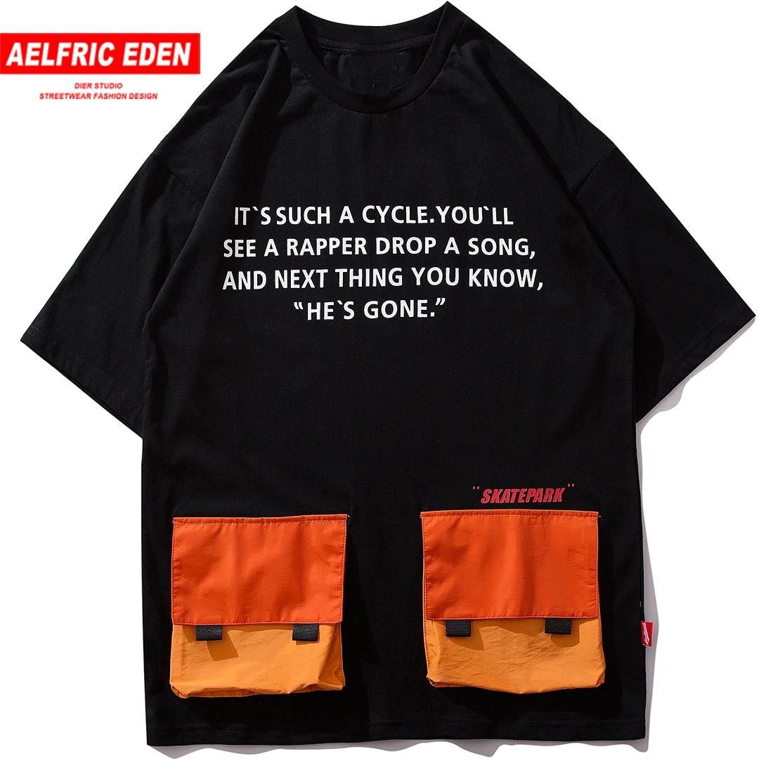 Aelfric Eden Цветные Лоскутные футболки с карманами, мужские хлопковые уличные футболки с круглым вырезом, повседневные топы, футболки в стиле хип-хоп, модные футболки с коротким рукавом
