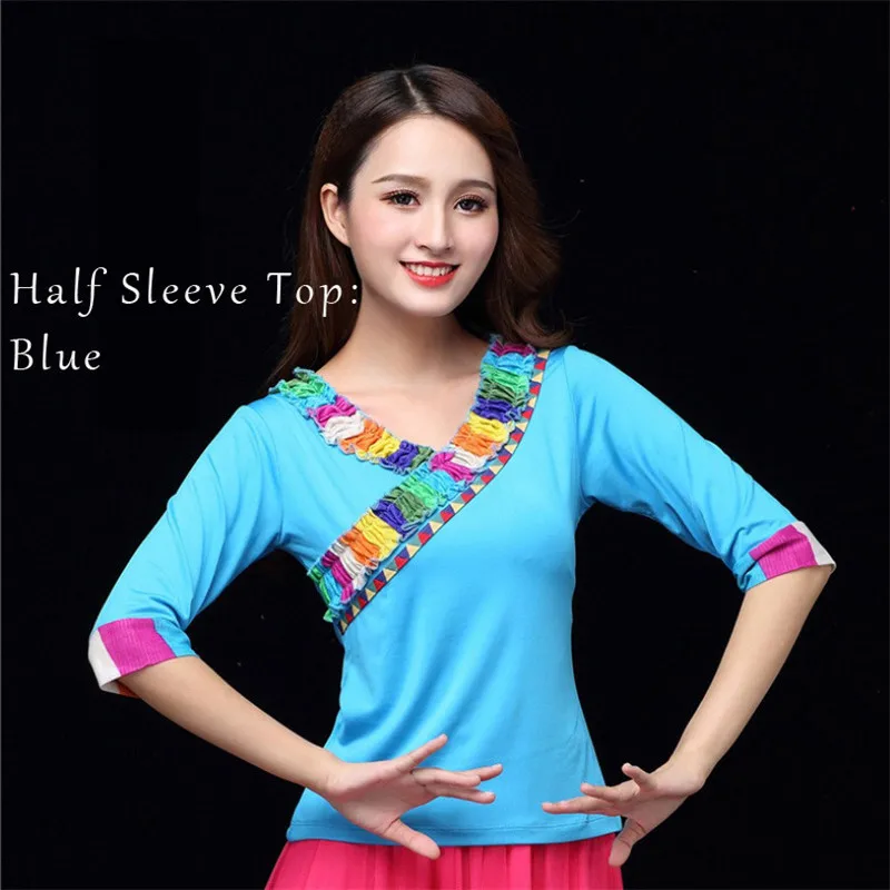 Half Sleeve Blue 2 шт., 15% скидка, индийское сари, платье для танца живота, тибетское, для социальных танцев, катак, бхаратанат, размера плюс, 6XL - Цвет: Half Sleeve Blue