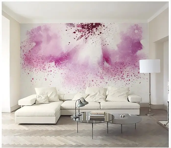 High Quality Hot Sale New Custom 3d wallpaper mural TV setting wall powder purple watercolor abstract painting flowers | Обустройство