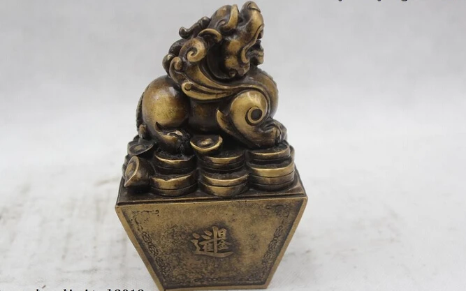 wholesale factory 6&quotChinese Folk Pure Bronze Lucky excellent Money drawin unicorn Statue |