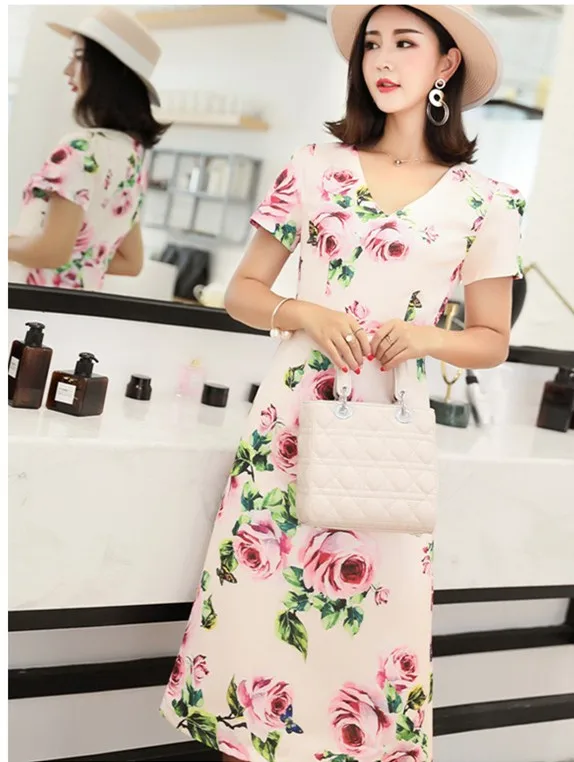 Женское летнее платье с принтом и V-образным вырезом новое модное дизайнерское