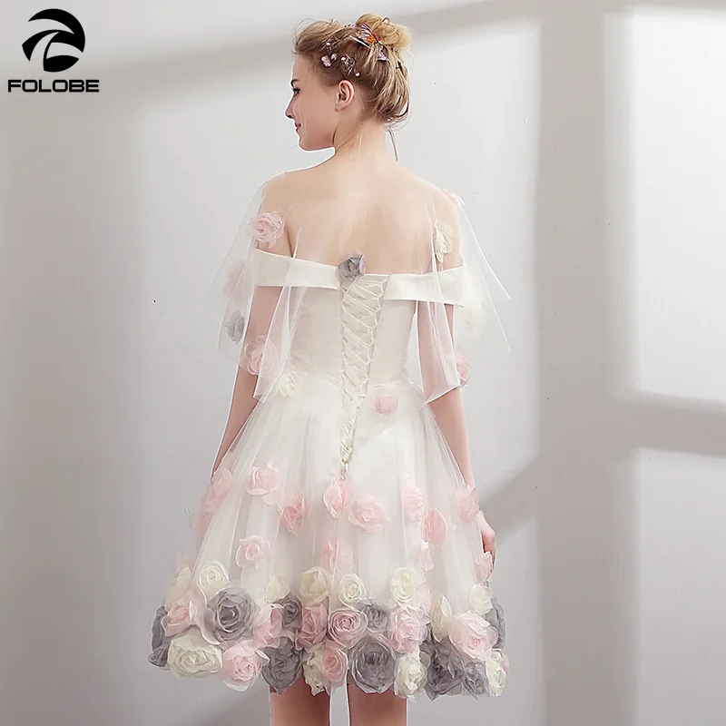 FOLOBE/Элегантные белые вечерние платья до колена с объемными цветами Женское