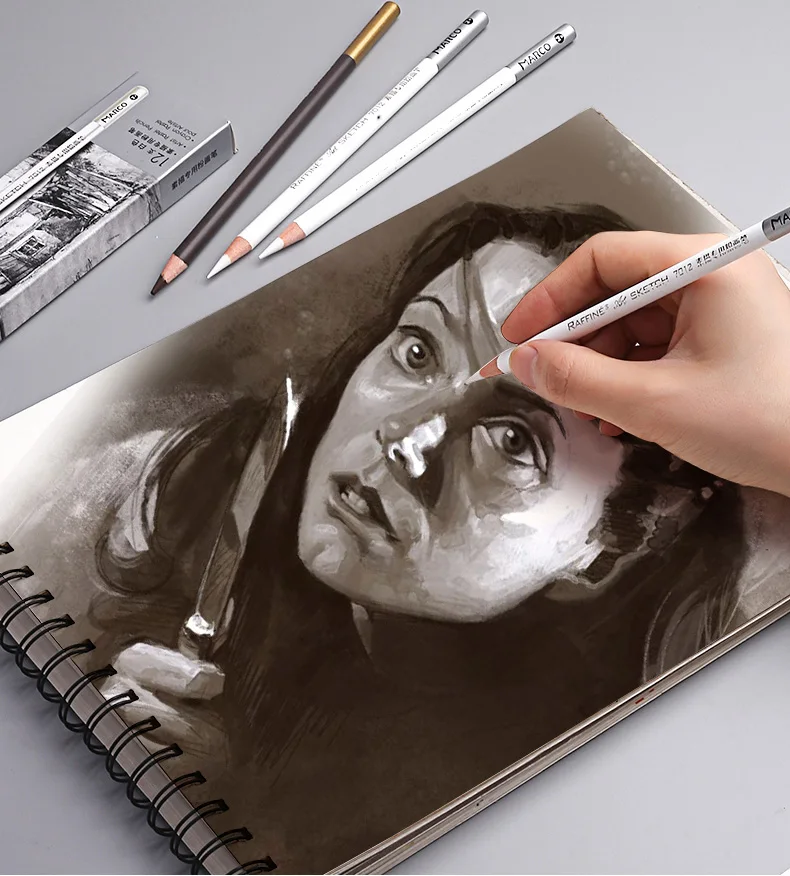 12 шт./кор. Marco художник эскиз белый угольный карандаш Crayon Pastel для графита искусства Выделите нетоксичные карандаши инструменты комплект