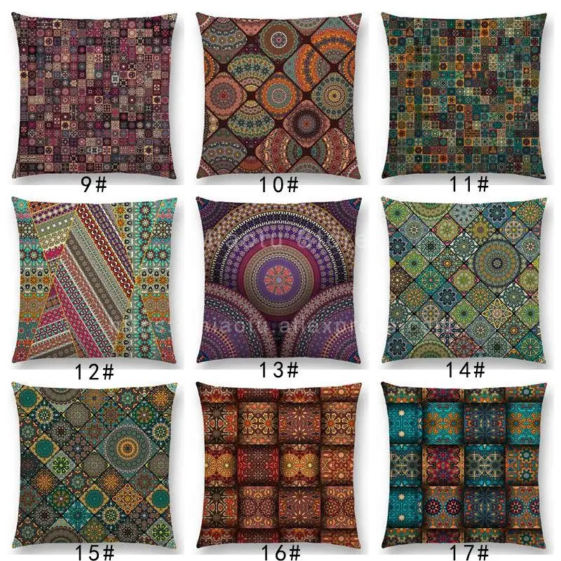 Boho красочная абстрактная Этническая Цветочная Подушка Чехол узор мандалы принты Винтаж пэчворк геометрический диван наволочка