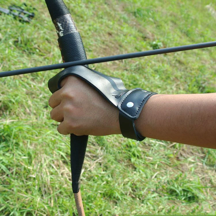 

Archery Finger Guard 2 Finger Hand Protectors Cow Leather in Black/Brown For Compound Bow Hunting Shooting