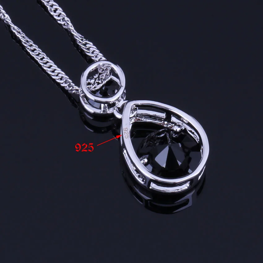 Выдающиеся капли воды черный Кубический Цирконий 925 стерлингового серебра