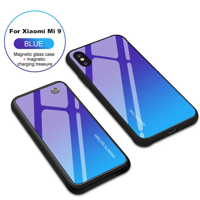 Blue Чехол для аккумулятора s для Xiaomi Mi 9, 5000 мА/ч, Дополнительный внешний аккумулятор с зажимом, чехол для зарядного устройства для Xiaomi Mi 9, беспроводной магнитный чехол для зарядки - Цвет: Blue