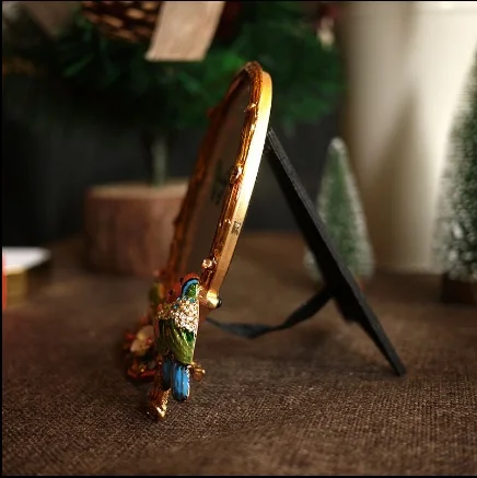 6 дюймовая металлическая резная Цветная птица овальная фоторамка настольное