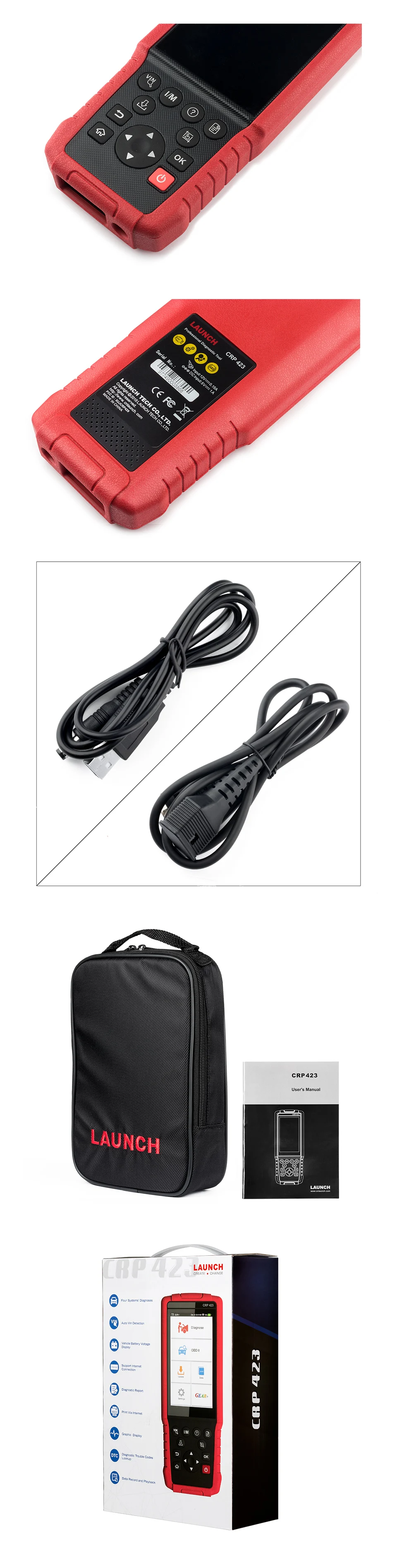 Запуск CRP423 X431 OBD2 автоматический считыватель кодов Сканер Поддержка двигателя/ABS/подушки безопасности/AT OBD 2 CRP 423 обновление диагностический инструмент CRP123