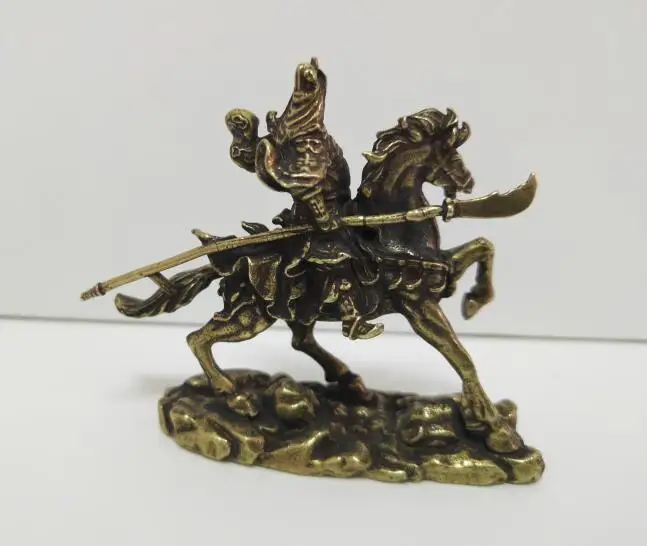 Китайская маленькая статуя из чистой латуни для верховой езды guan gong