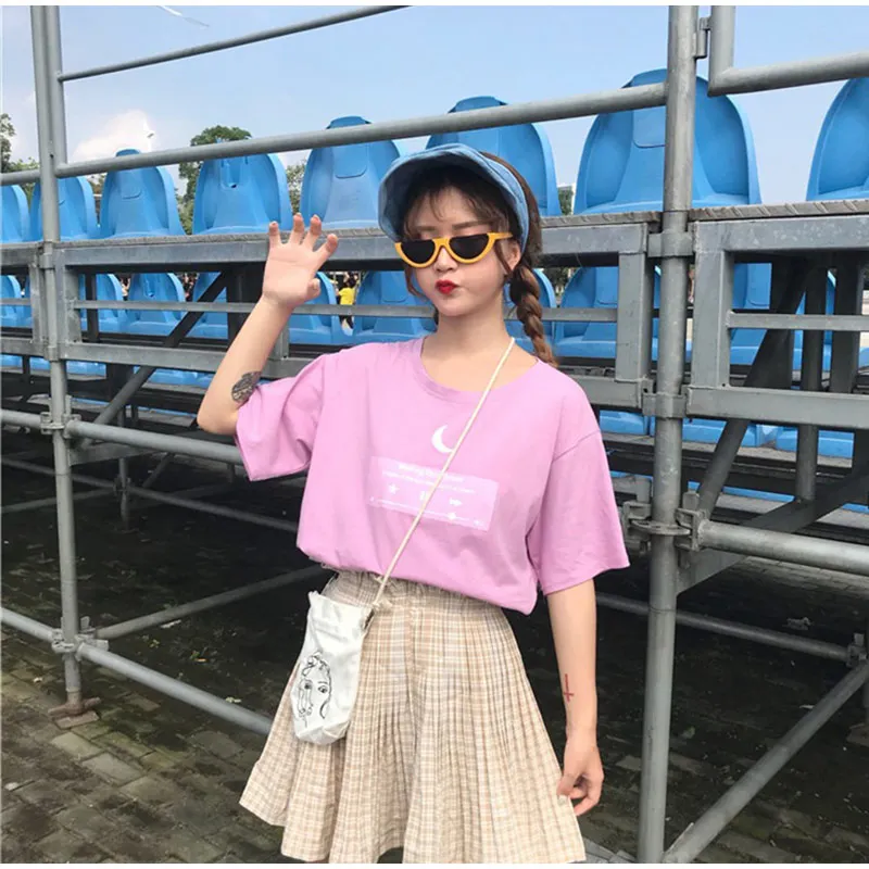 Harajuku Friends женская футболка с коротким рукавом с принтом Луны уличная женская футболка летняя Милая футболка с круглым вырезом Femme Топы