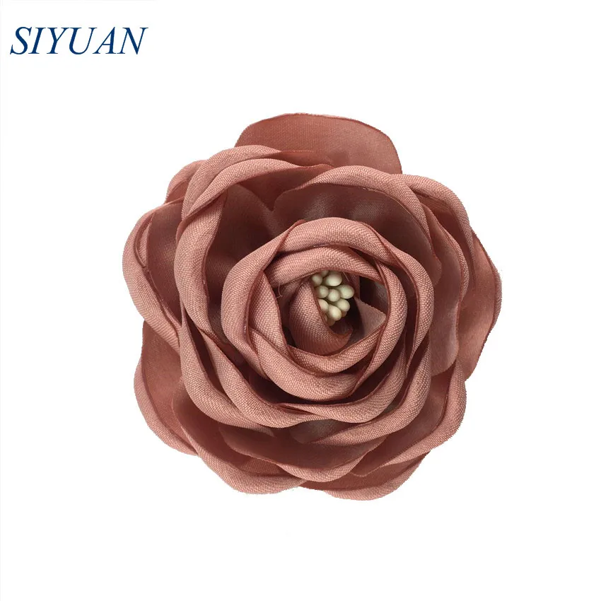 8-cameo 5 шт./партия, 2,4 ''сгоревший атласный цветок Camelia с Stamen девушка цветок шпилька свадебное платье Декор DIY бутик TH284 - Цвет: 8-cameo