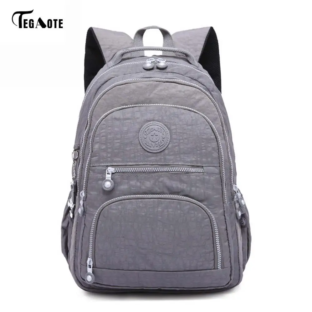 gray TEGAOTE, школьный рюкзак для девочек-подростков, Mochila Feminina, женские рюкзаки, нейлоновый водонепроницаемый повседневный рюкзак для ноутбука, женский рюкзак - Цвет: gray