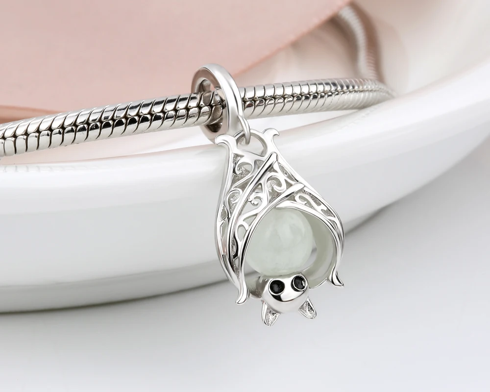 Strollgirl стерлингового серебра 925 животных bat светящиеся шарики DIY прелести Fit Authentic Pandora Браслеты кулон изготовления ювелирных изделий подарки