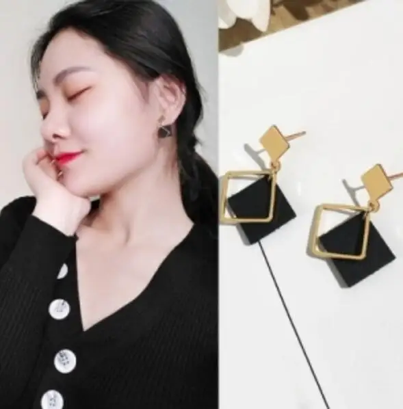 E 1056 простые серьги из черной кожи с холодным ветром новые модные женские милые