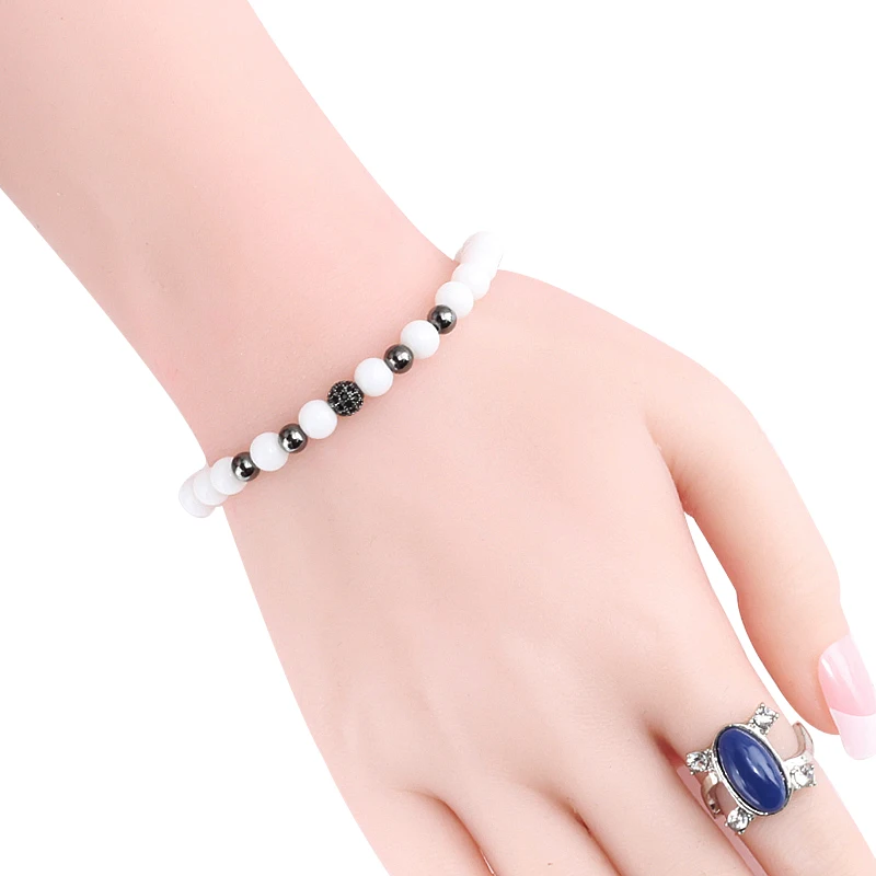 6mm Mini Bracelets For Women Natural Stone Matte Beads Black Men Bangles Elastic Rubber Bracelet Black/White Yin-yang Handchain | Украшения
