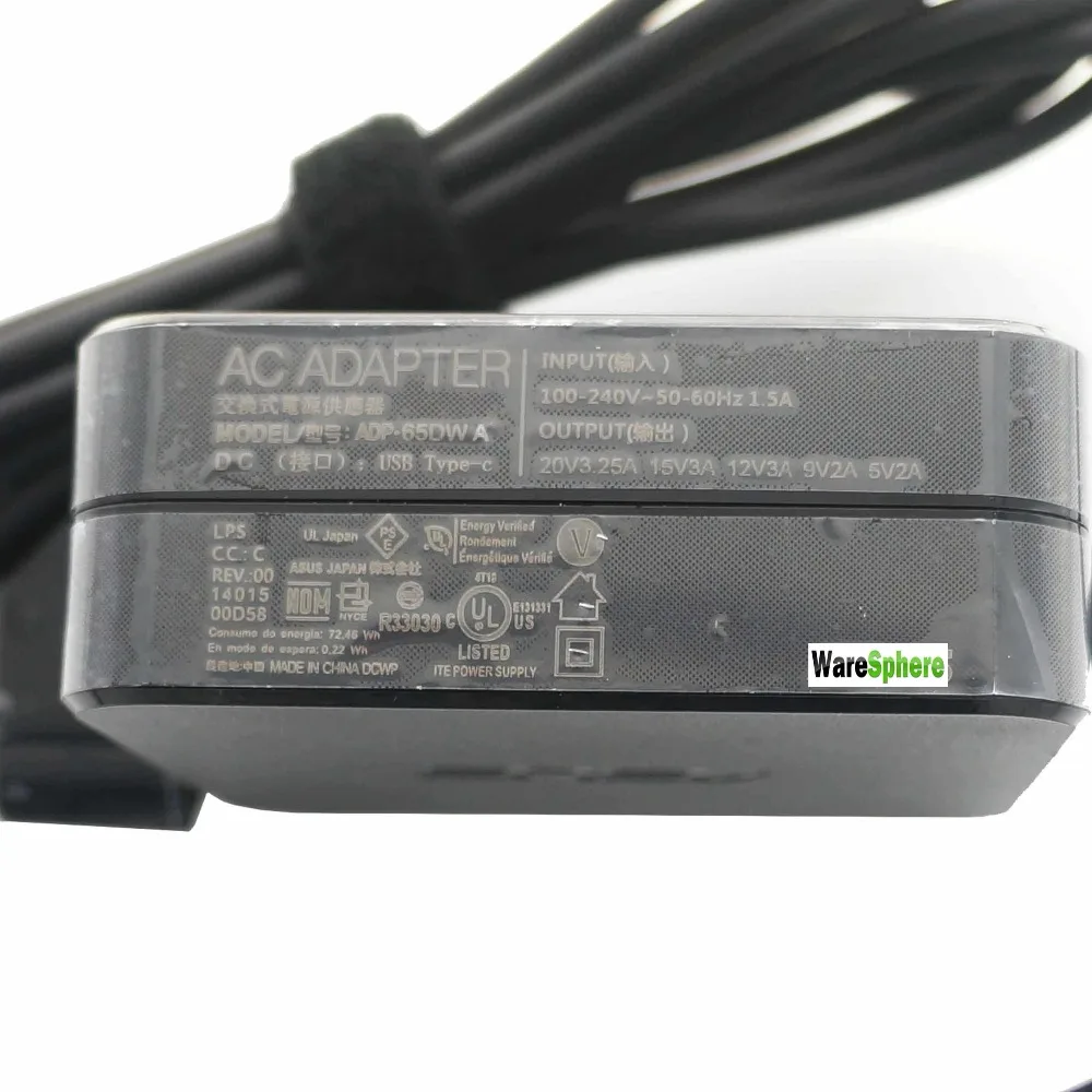 Новый 20V 3.25A 65 Вт USB C Type ноутбук мобильный телефон адаптеры питания зарядное