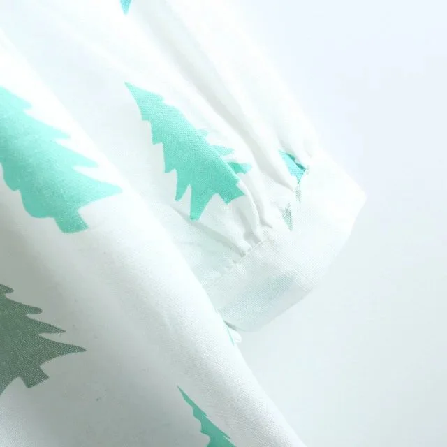 Свободные Мультфильм Дерево Печати женщины Dress Весна Длинные Рукава Хлопок