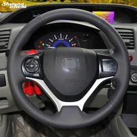 bannis hand stitched black leather steering wheel cover for honda civic 2012 2014