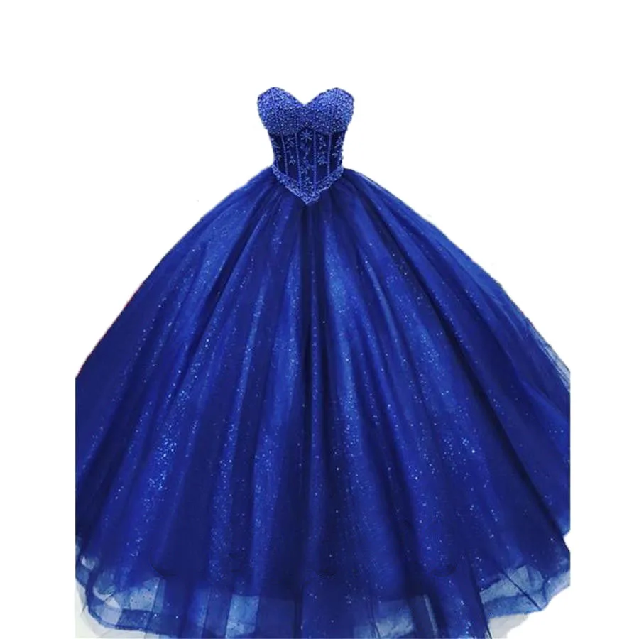 Royal Blue Бургундия Бальные платья бальное платье Милая Тюль Жемчуг vestido de debutante сладкий 16 платья для выпускного вечера длинное - Цвет: Royal Blue