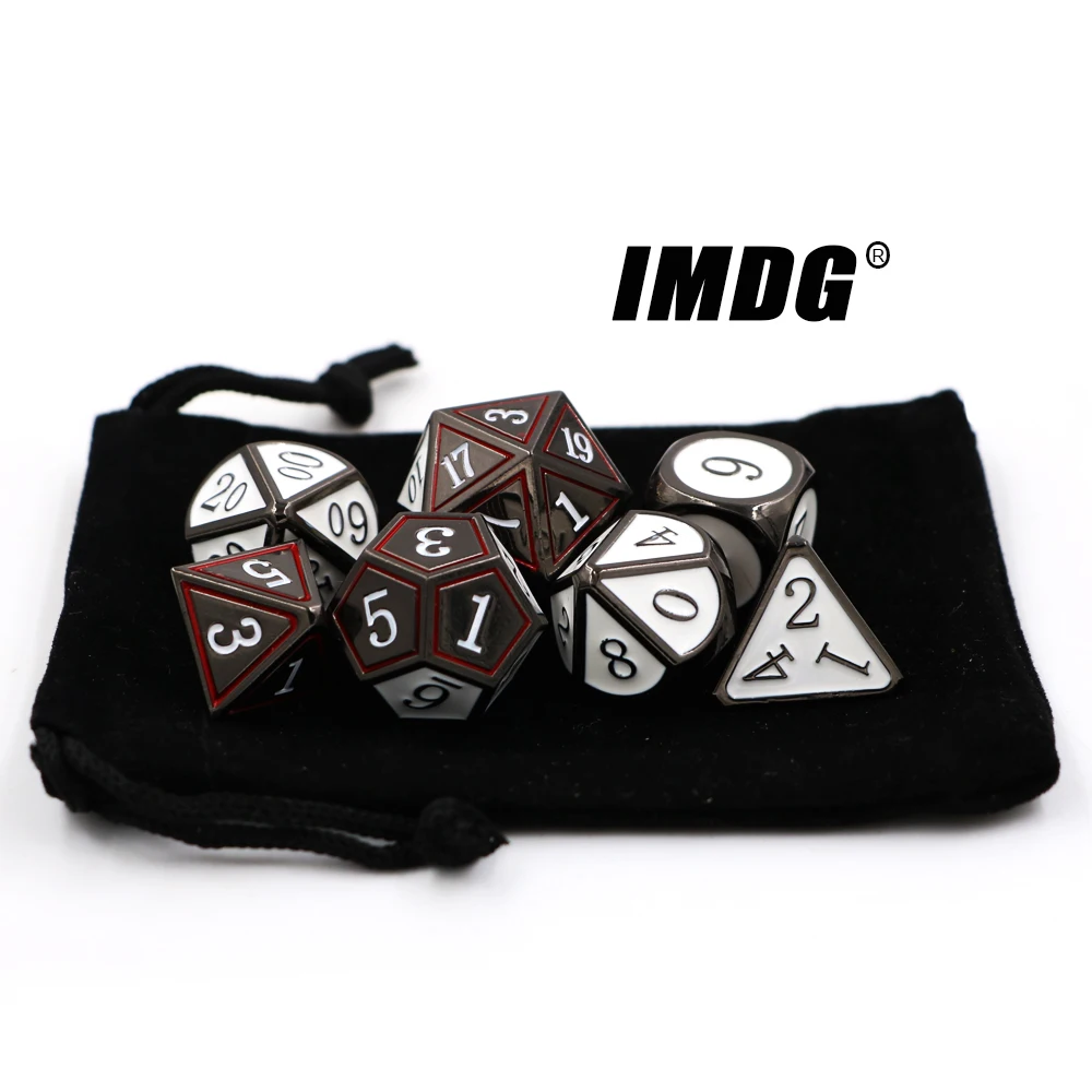 IMDG 7 шт./компл. Творческий RPG игра в кости многогранник металлические игральные кубики DND эмаль двухцветный высекательный пресс машины для черный, белый цвет цифровой игра в кости