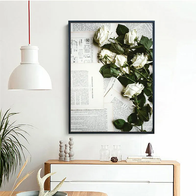 Плакат в скандинавском стиле и с принтом белыми розовыми розами Wall Art цитаты для