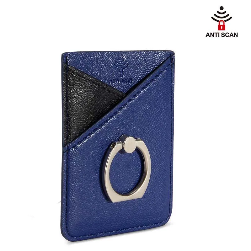 blue RFID для мужчин и женщин, кредитный ID держатель для карт, кошелек для сотового телефона для мужчин, карманная палочка на клейкой основе с кольцом на палец, подставка, надежная ручка - Цвет: blue