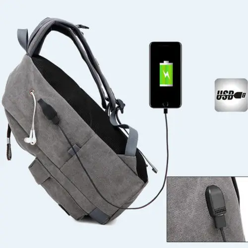 

New 2017 Hot Canvas Men Vintage Backpack Rucksack Laptop Anti-theft Backpack With USB Charge Port Backpack