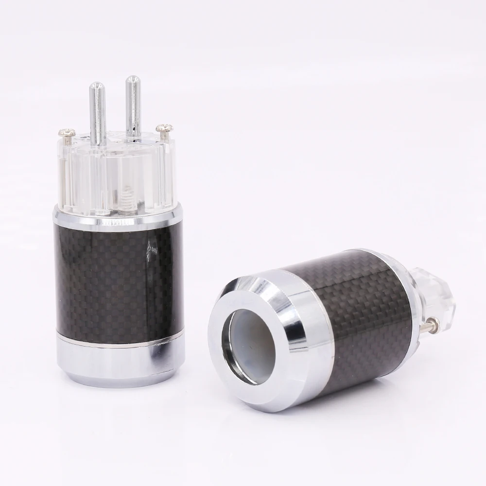 

Pair Carbon Fiber Rhodium Plated EU Schuko Power Plug Male Female Power Connector hifi