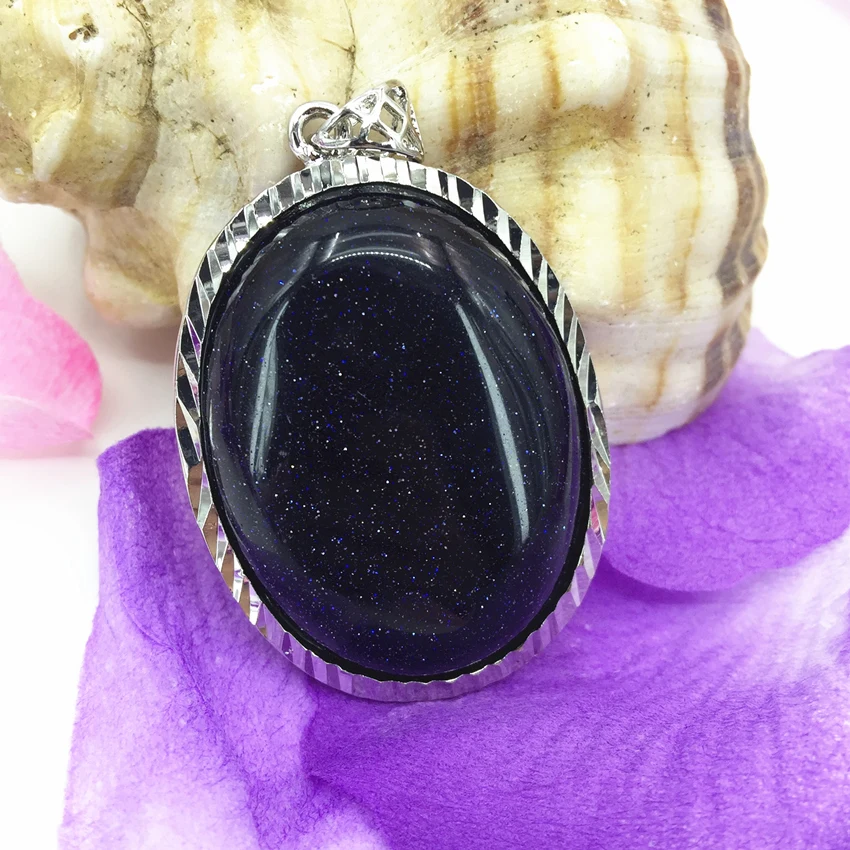 Женская овальная подвеска из натурального синего песчаника 33 х44 мм | Украшения и