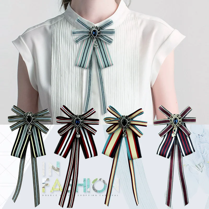 Женская Брошь 6 видов цветов в полоску ткань стразы инкрустация трендовые ленты