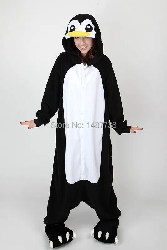 Kigurumi новые зимние Аниме пижамы для взрослых животных Черный Пингвин Косплей пижамы одежда для сна костюм унисекс