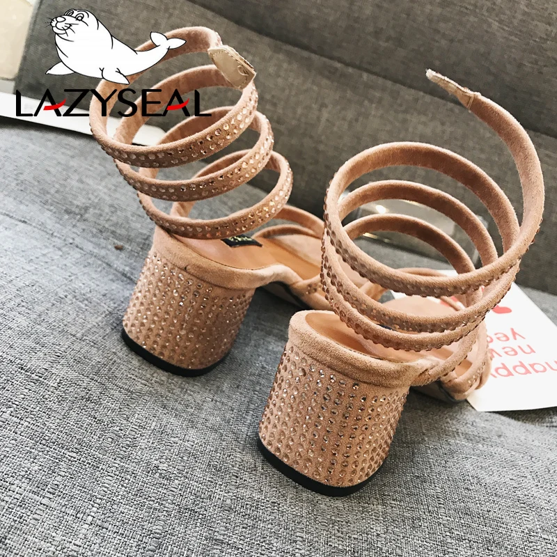 LazySeal лето кристалл Для женщин тапочки обувь квадратный каблук Тапочки женские