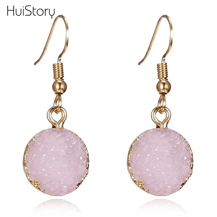 HUISTORY Fashion Natural Stone Pendant Earrings Round Resin For Women Geometric Statement Patry Jewelry | Украшения и аксессуары
