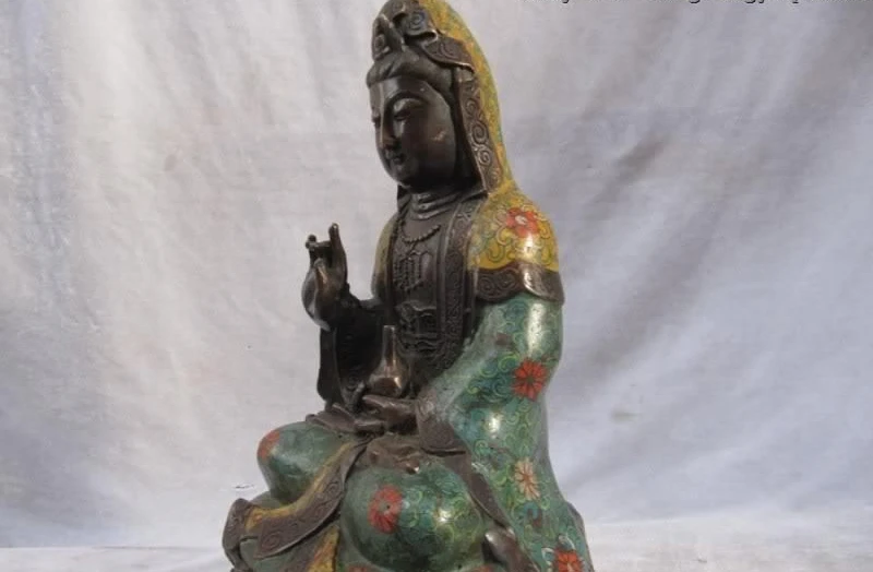 China Folk temple 100% Pure Bronze cloisonne Bodhisattva Kwan-Yin Hold bottle | Дом и сад