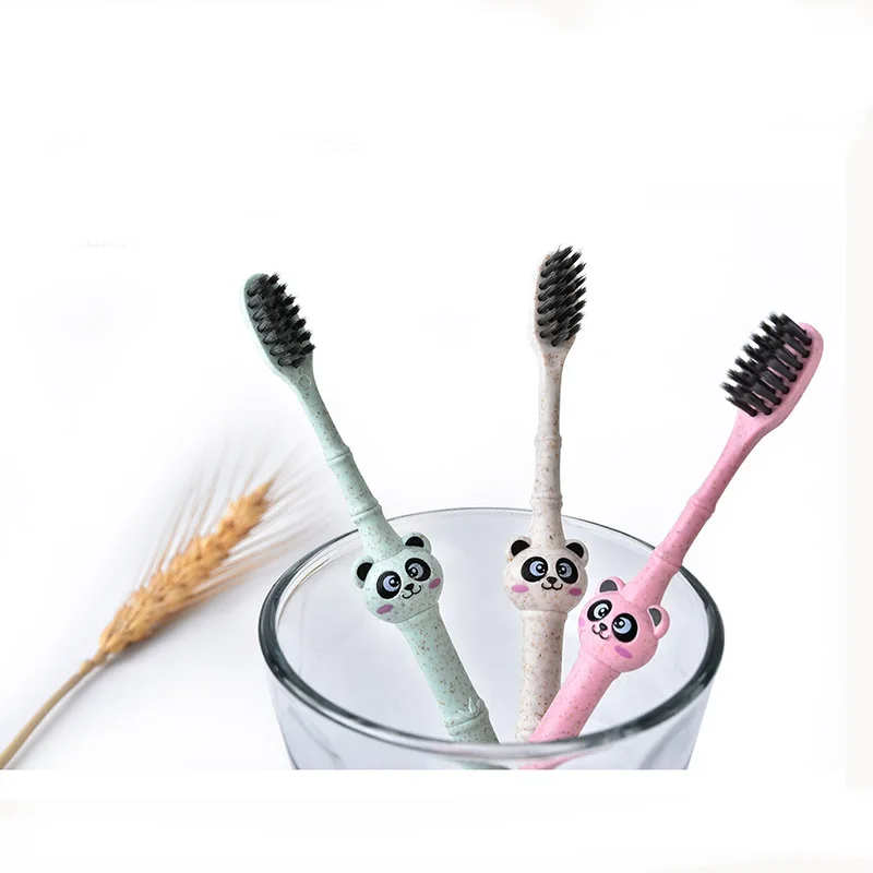 New 1 pc Cartoon Animal Panda Children Toothbrush Natural Wheat Straw Safety Oral Care Nano-antibacterial Mini Heads images - 6