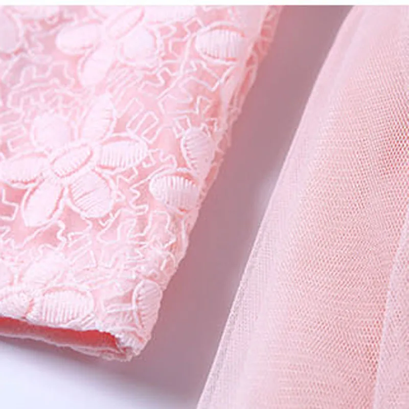 

2018 New Girls Mesh Dresses Pink Long Sleeve Kids Embroidery Flower Sweet Children Princess Party Dress RT016