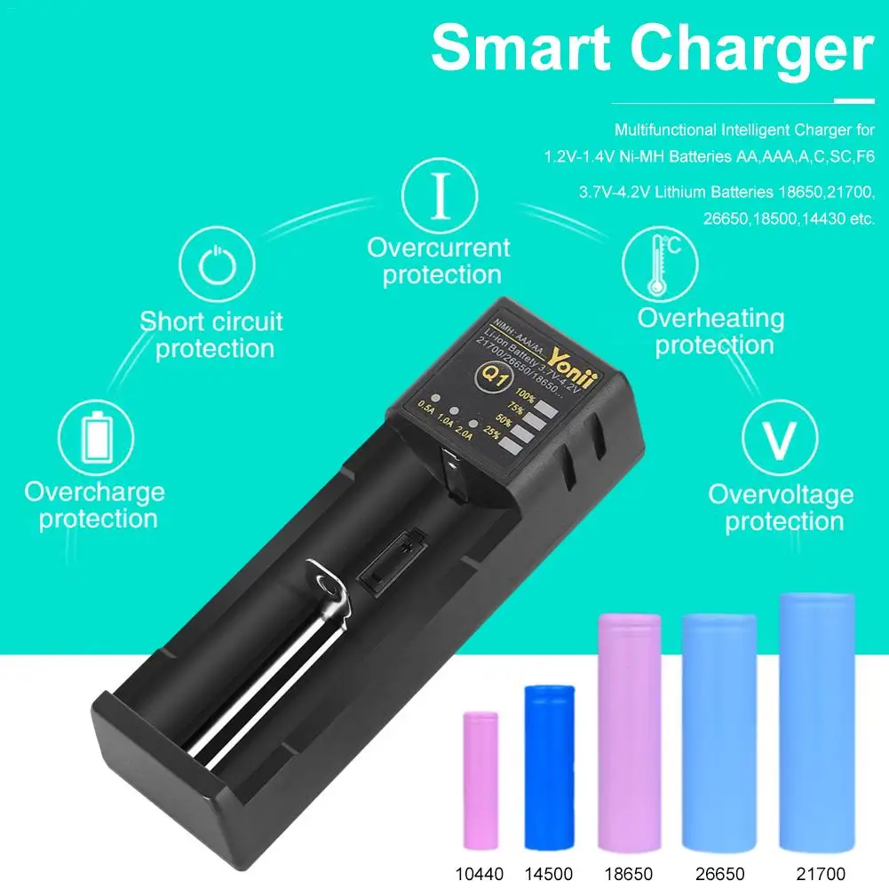 18650 зарядное устройство 26650 USB Смарт никель водород AA AAA 21700 один слот литиевая