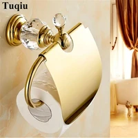 tuqiu paper roll holder gold total brass toilet paper holder luxury crystal decoration waterproof tissue box holder