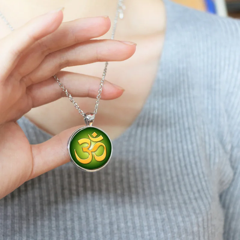 OM Namaste модное ожерелье с подвеской для йоги стеклянный кабошон винтажные