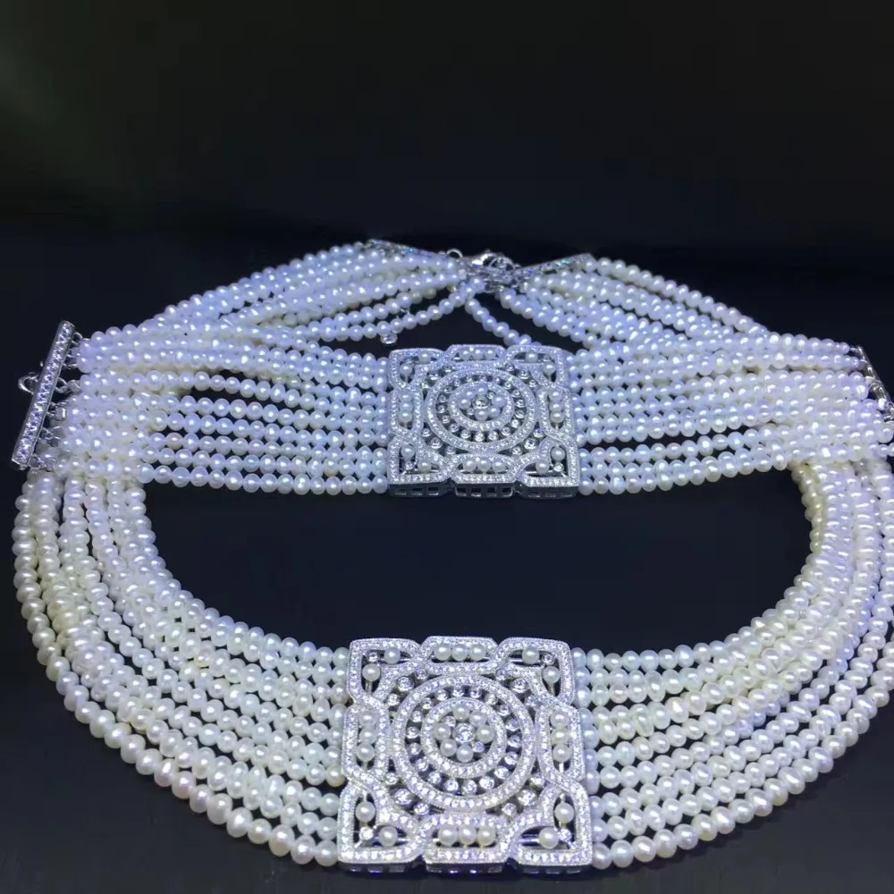 ?? クラシック天然淡水真珠チョーカーネックレスとブレスレットジュエリーセット 34 センチメートル調節可能な結婚式のネックレス 925 スターリングシルバー