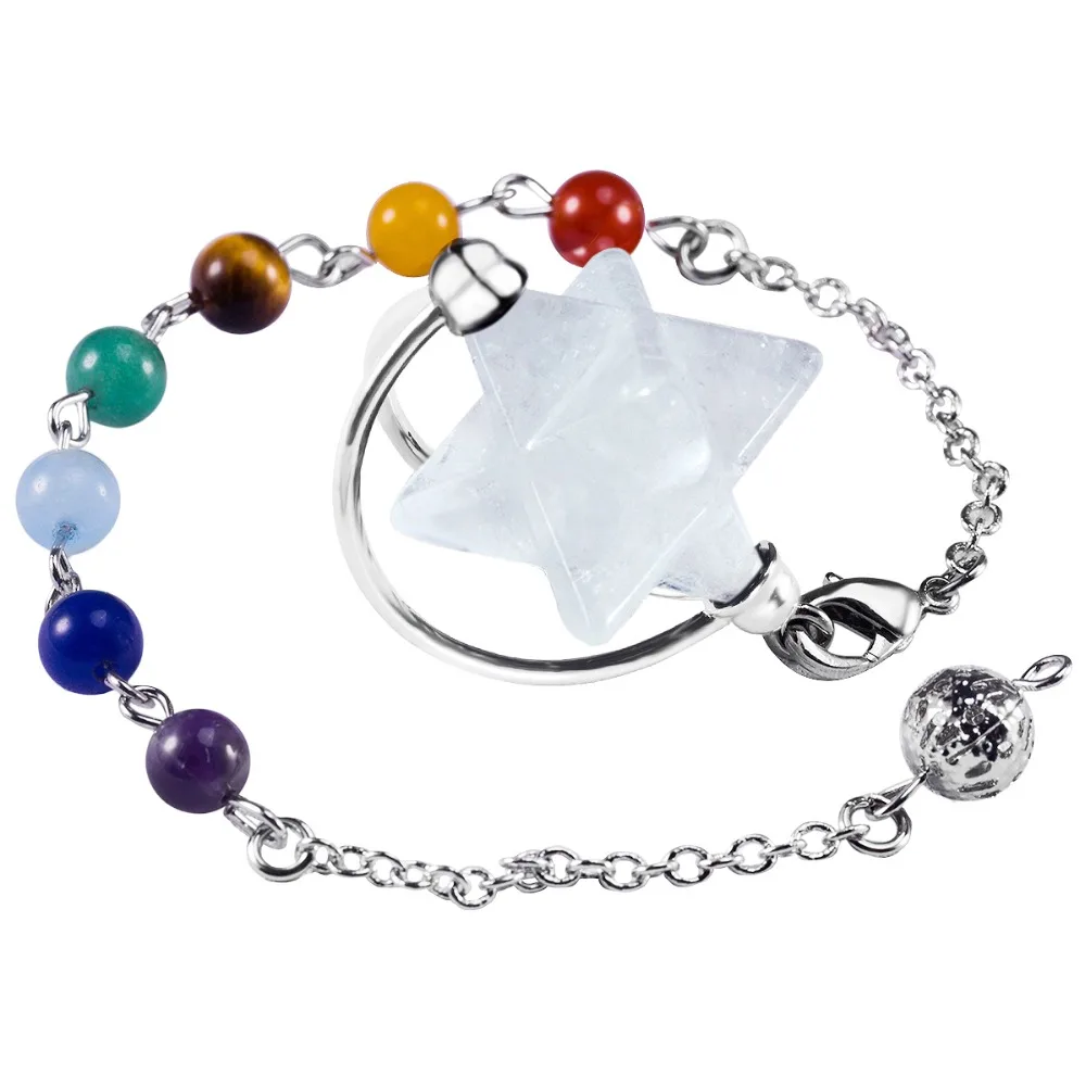 SUNYIK Rock Quartz Меркаба звезда маятник с 7 Чакра бусы цепь гадание метафизический