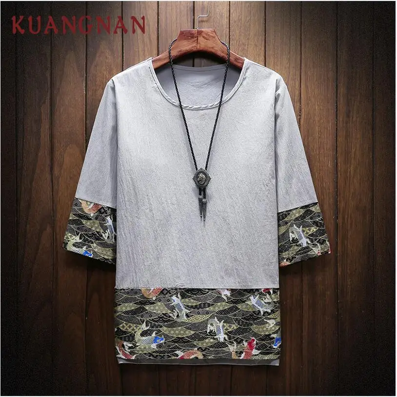 Gray KUANGNAN Футболка с принтом Красного карпа Мужская мода Harajuku уличная забавная Футболка мужская футболка хип-хоп Футболка мужская 5XL Лето - Цвет: Gray